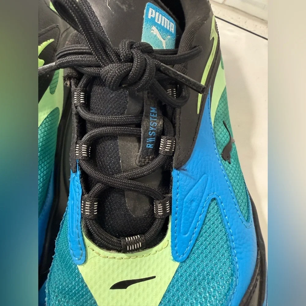 Puma RS-Fast LS Men’s Size 11 Black & Ocean Dive (Blue & Lime Green) EUC